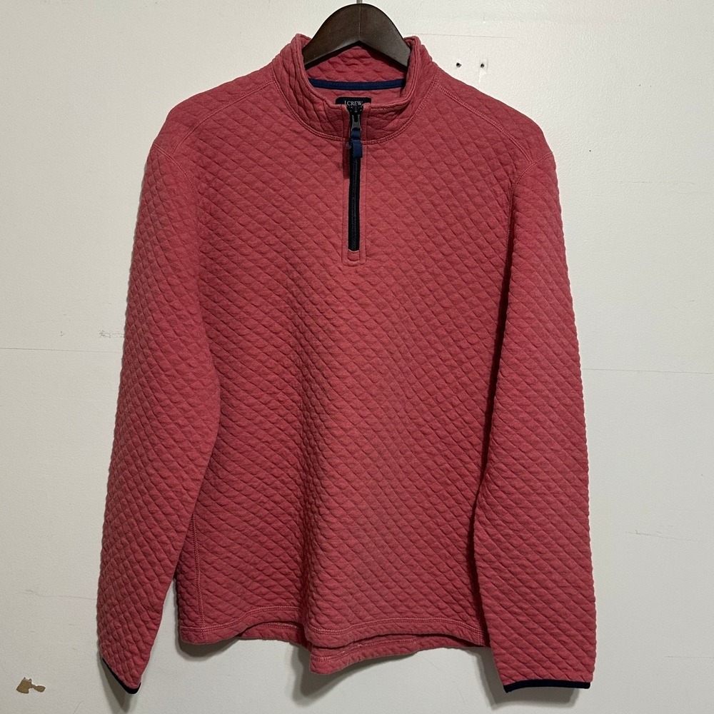 J. Crew Authentic Fleece Pullover Womens Coral Pink Quilted Quarter-Zip Large